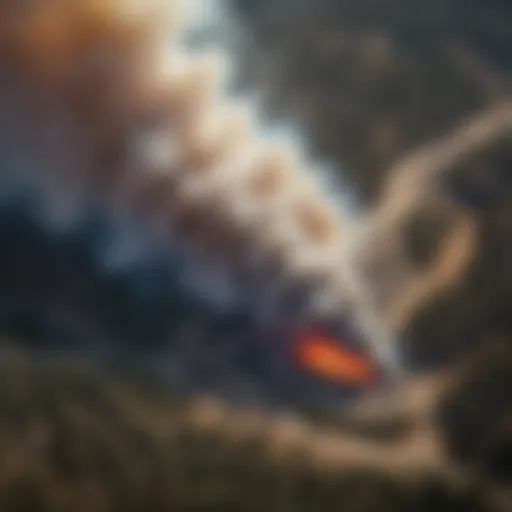 Aerial view of wildfire smoke over California landscape