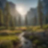 A breathtaking view of Yosemite Valley with towering cliffs and lush greenery.