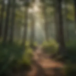 A serene view of Camp Kiowa's lush forest landscape