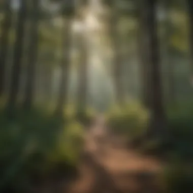 A serene view of Camp Kiowa's lush forest landscape