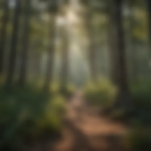 A serene view of Camp Kiowa's lush forest landscape