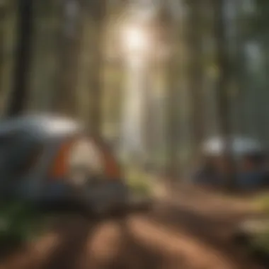 Campers Arriving at a Scenic Park Campers setting up tents at a scenic park entrance