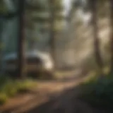 A serene view of a picturesque campground surrounded by trees