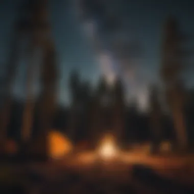 Campsite Under the Stars A cozy campsite with a crackling fire pit and tents set up under a starry night sky