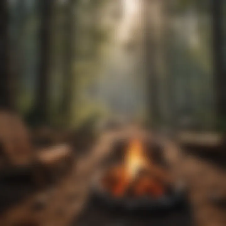 Tranquil forest setting with a warm campfire