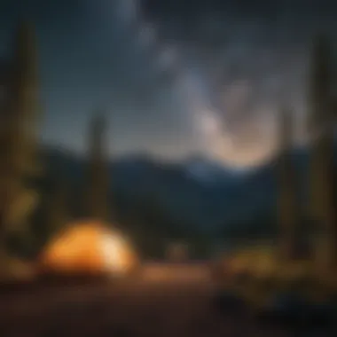 Breathtaking landscape of mountains and a sky filled with stars above a campsite