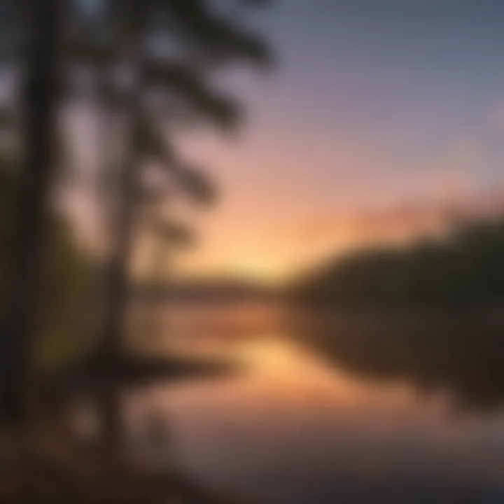 A tranquil sunset view over Caney Lake