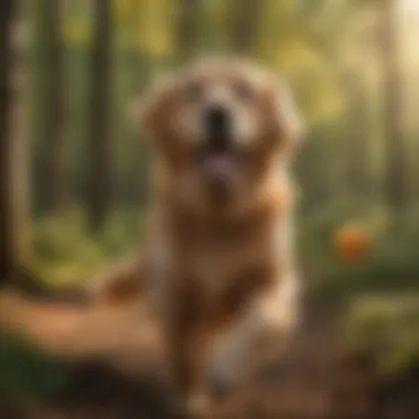 Golden retriever with a friendly smile playing fetch