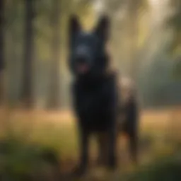 Majestic black German Shepherd standing in a field