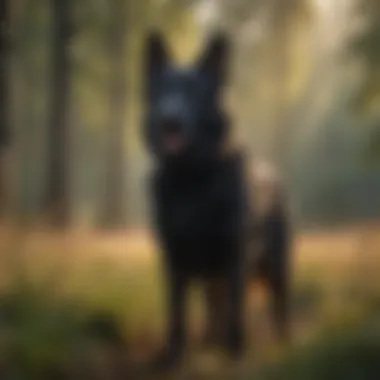 Majestic black German Shepherd standing in a field