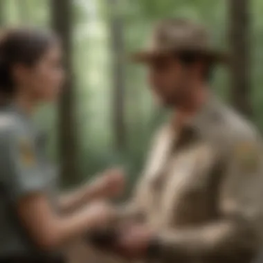 Park Ranger Interacting with Nature Enthusiasts Park ranger engaging with visitors
