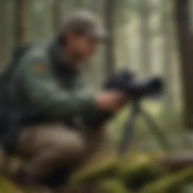 Wildlife Researcher in Action A researcher studying wildlife in a natural habitat