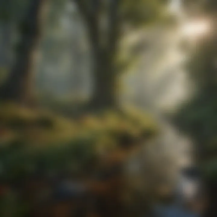 A serene landscape showcasing a thriving ecosystem with diverse flora and fauna.