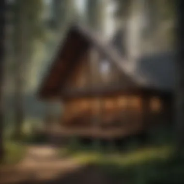 Luxurious wilderness resort cabin surrounded by tall trees