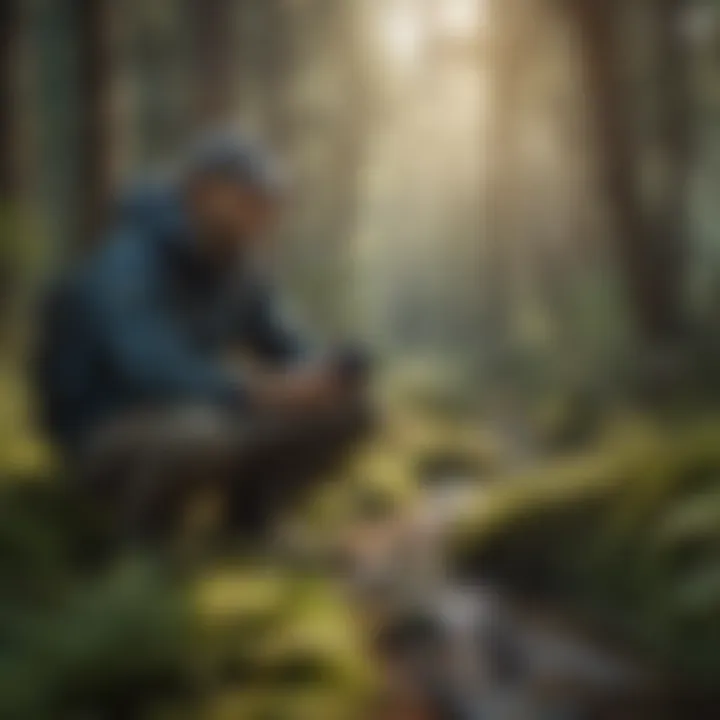 Ecologist studying ecosystem diversity in natural habitat