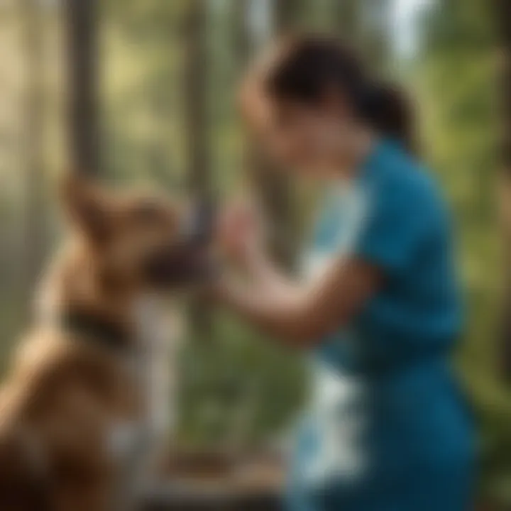 Specialized veterinary technician performing dental cleaning on dog