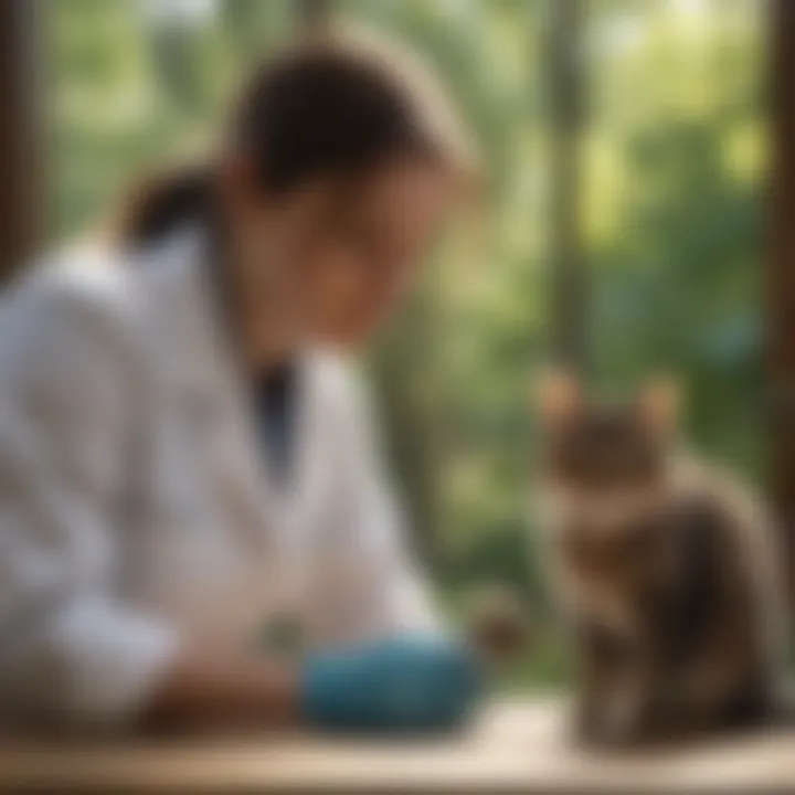 Veterinary assistant caring for cat