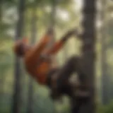 Professional Arborist Using Rope and Harness