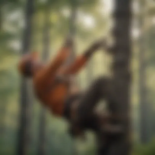 Professional Arborist Using Rope and Harness
