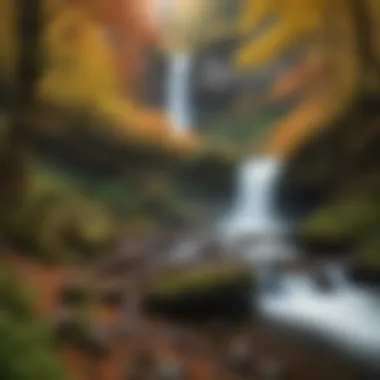 Autumn Serenity at the Waterfall A cascading waterfall amidst the vibrant autumn foliage in the gorge