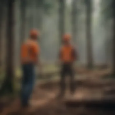 Collaborative Efforts of Forestry Construction Professionals Skilled forestry construction workers collaborating on a project