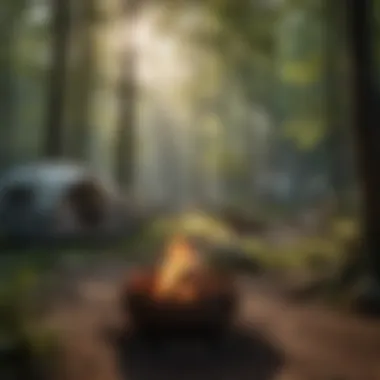 Campsite Harmony in Nature Campsite set up with a tent and fire pit surrounded by trees