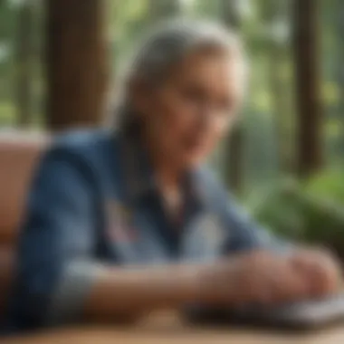Senior Woman Engaged in Data Entry Task Senior woman working on data entry