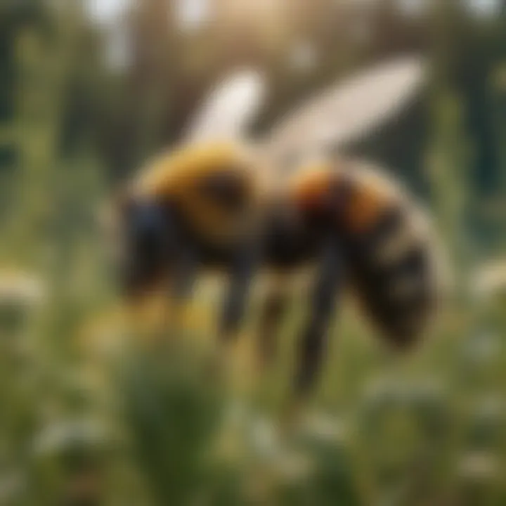 Close-up of a rare bumblebee species in a lush meadow
