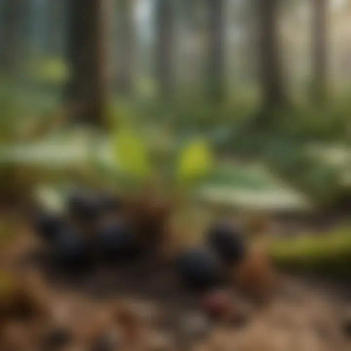 Impactful Transformation on Forest Floor Close-up of blackberry herbicide effects on forest floor