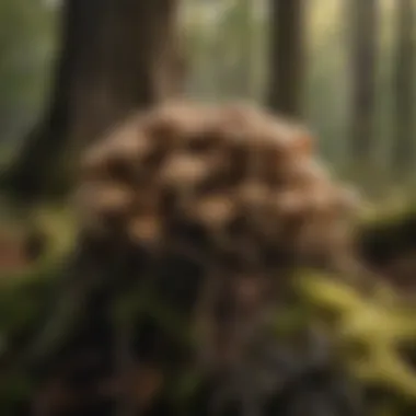 A cluster of shiitake mushrooms growing on a decaying tree trunk