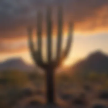 A majestic saguaro cactus standing tall against a sunset