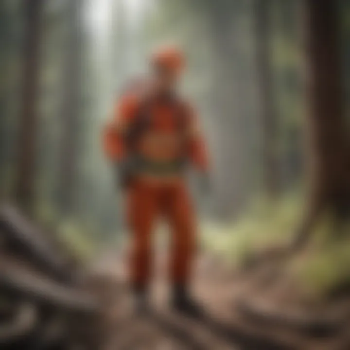 Fire inspector conducting safety assessment in mountainous terrain