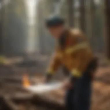 Fire inspector reviewing fire prevention measures in rural area