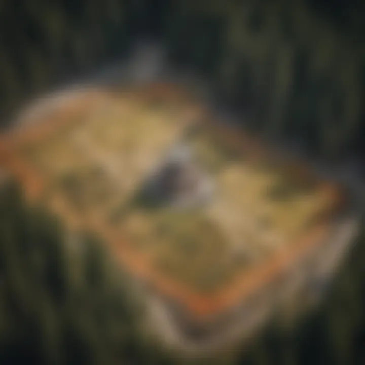 Close-up of a vintage fire lookout map with forest terrain markings