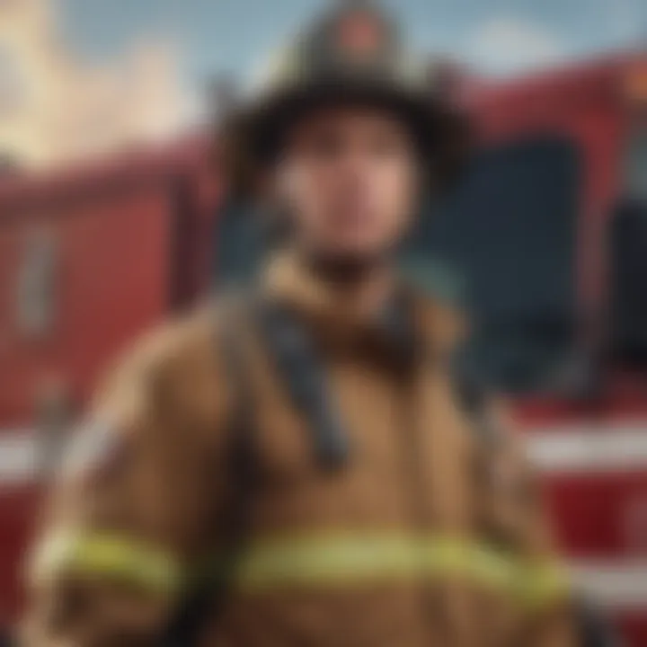 Firefighter in full gear standing in front of Colorado Springs Fire Department emblem