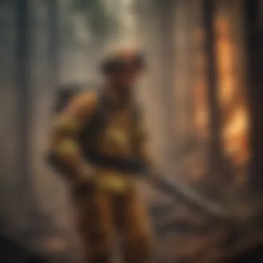 Braving the Inferno: Firefighter in Action Firefighter in full gear tackling a blazing wildfire