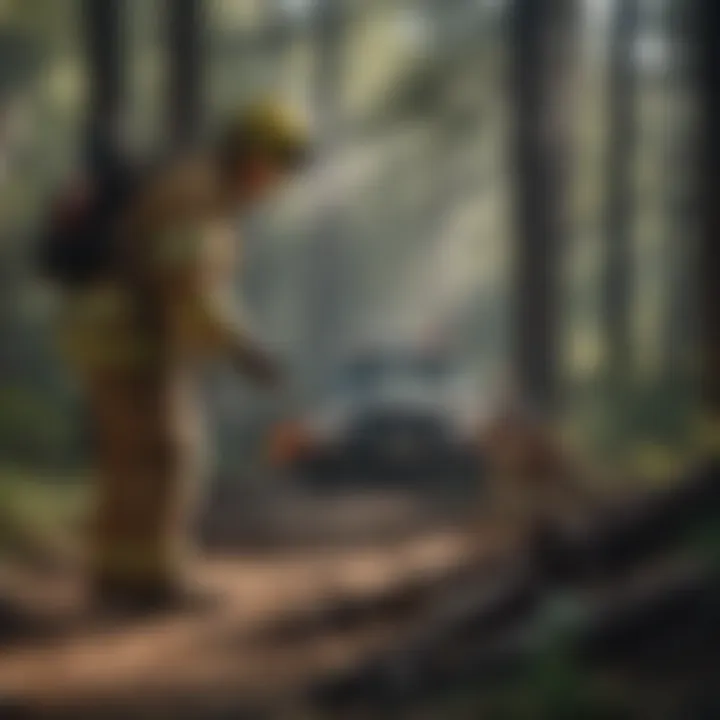 Precision and Preparedness: Equipment Check Firefighter inspecting equipment before rescue operation