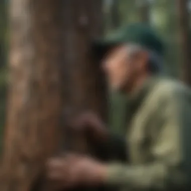 Forest engineer examining tree growth patterns