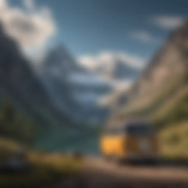 Campervan parked overlooking a majestic mountain range