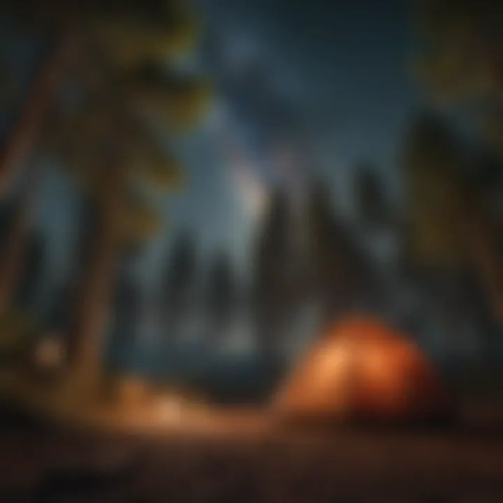 Starlit sky over a peaceful camping area