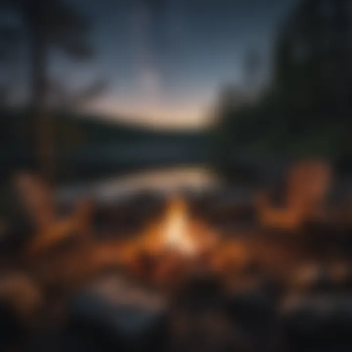 Campfire setup with scenic backdrop of Maine's nature
