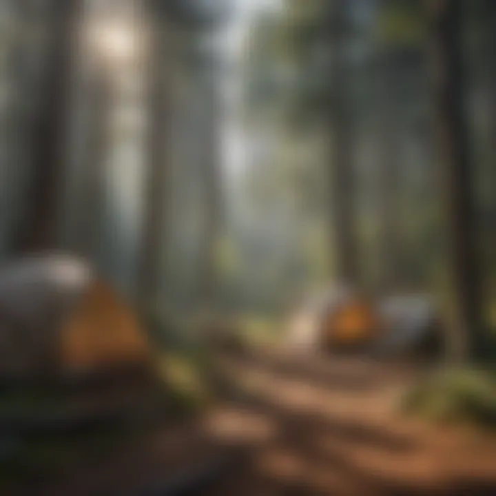 Panoramic view of a secluded campsite in an American forest
