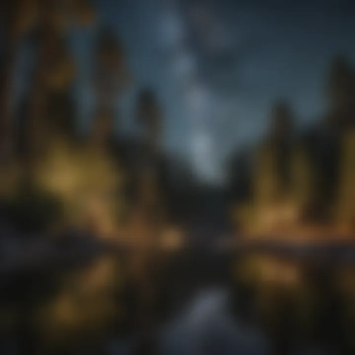 Starry Night Reflections at Lake Campsite Glistening lake reflecting starlit sky at campsite