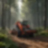 Detailed view of a forestry mulching machine working in a dense forest environment