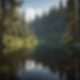Scenic view of a serene lake surrounded by tall pine trees at a group campground in Northern California.