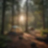 Group Campsite in a Forested Setting Scenic view of a group campsite surrounded by lush forests