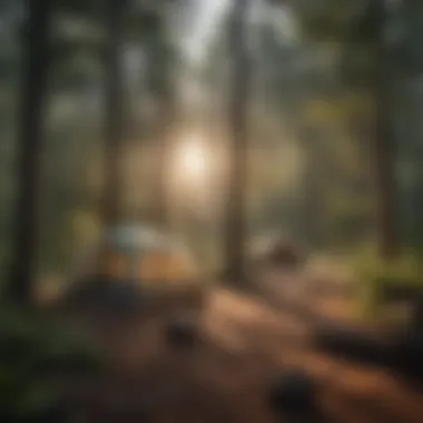 Group Campsite in a Forested Setting Scenic view of a group campsite surrounded by lush forests