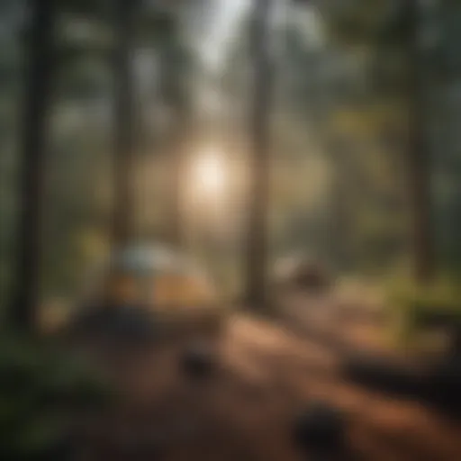 Group Campsite in a Forested Setting Scenic view of a group campsite surrounded by lush forests