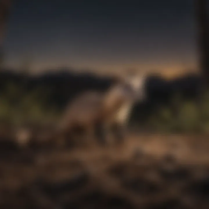 Black-footed ferret hunting under starlit sky