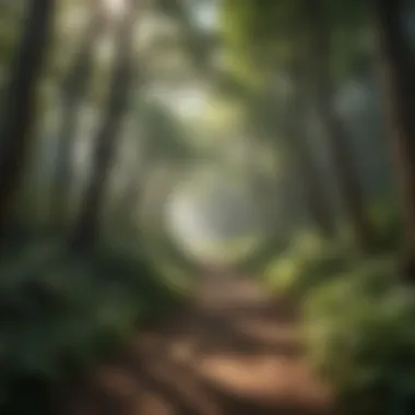 Serene Trail Through Lush Forest Terrain Trail leading through lush forest